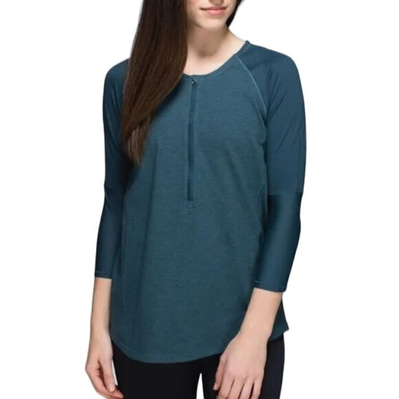 LULULEMON Clip-In Long Sleeve 1/2 Zip Top Indoor Cycling Teal Blue Medium - Picture 1 of 6